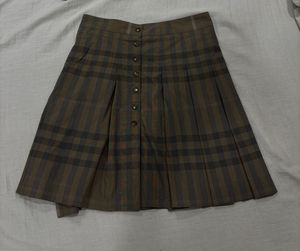 Plaid Pleated Button-Up Skirt