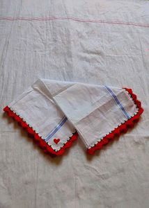 Crochet Red Border Hanky with heart ❣️