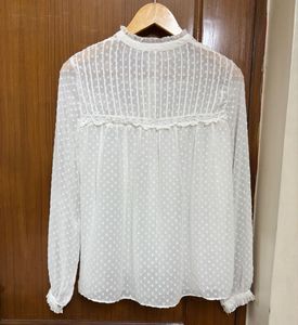 White Sheer Blouse with Lace Detail