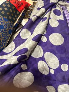 Elegant Grey &amp; Purple Polka Dot Saree