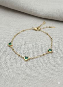 Anti Tarnish Emerald Heart Charm Bracelet