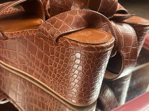 Brown Croc Platform Wedge Sandals