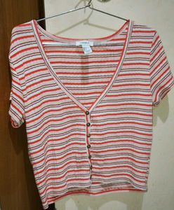 Striped Button-Down Crop Top