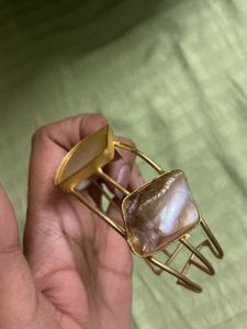 Unique Gold Bracelet with White Stone
