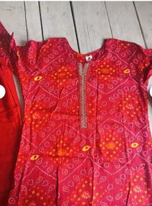 Red Bandhani Print Kurta Set with Dupatta