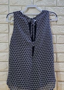 H&amp;M Women Navy Blue Printed Tie-Up Top