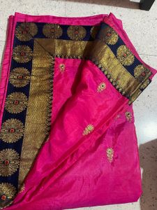 Vibrant Pink Embroidered Silk Saree