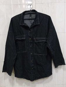 Oversized Black Denim Shirt Jacket