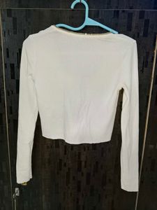 White Ribbed Cropped Cardigan