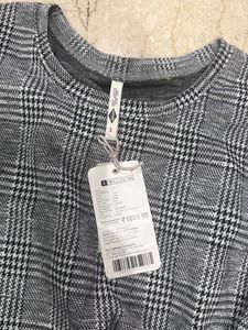 Grey Plaid Lace-Up Top