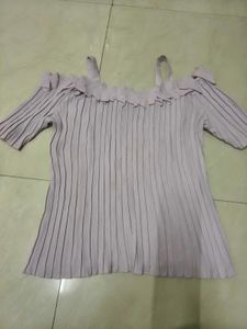 Pleated Cold Shoulder Top