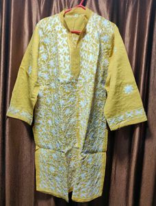 Pure Lucknowi Yellow Embroidered Kurti