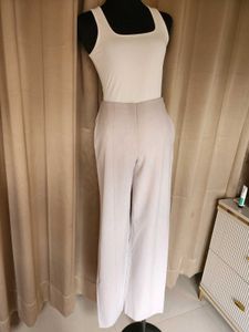 High-Waisted Cream Wide Leg Pants