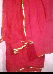 Vibrant Red duppata with Gold Border
