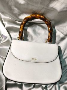 Lympk White Bamboo Handle Bag