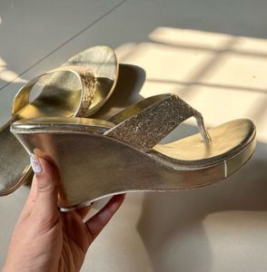 Sparkly Gold Wedge Heels