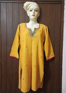Yellow Striped Embroidered Kurta