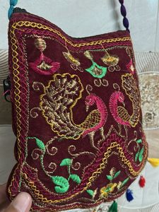 Embroidered Peacock Sling Bag