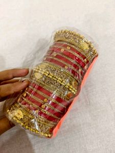 Elegant Red & Gold Bridal Bangles Set