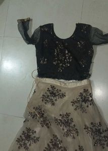 Beaded work off white lehanga