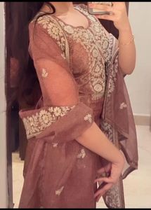Embroidered Silk suit with plazzo and dupatta