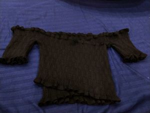 Off-Shoulder Smocked Black Crop Top