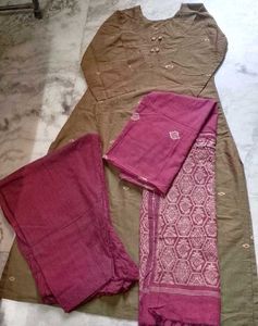 Olive Green 3 Piece  Salwar Suit