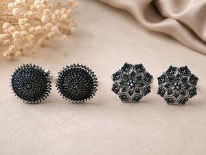 Oxidized Silver Jhumka and Ring Set