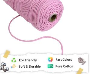 pink cotton macrame cord 3 mm singleply