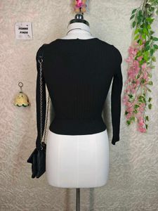 Ribbed Black Long Sleeve Top