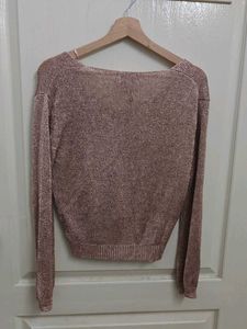 Sparkly Rose Gold V-Neck Sweater