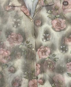 Sheer Floral Print Button-Up Shirt