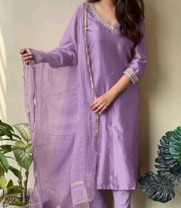 Elegant Lavender Kurta Set with Dupatta XL