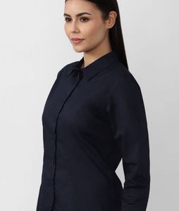Van Heusen Women Navy Blue Solid Formal Shirt