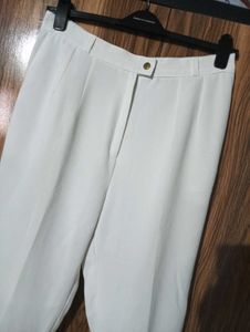 Cream Boyfriend Fit Tapered Pants