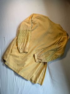 Butter Yellow Eyelet Detail Kurta