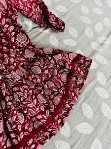 Red Block Print Cotton Kurta new