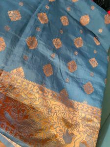Beautiful Teal Saree with Gold Print