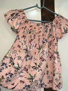 Cute Floral Print Baby Pink Top
