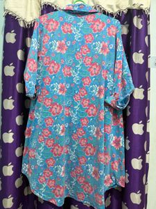 Blue Floral Print Tunic Top pant coord set