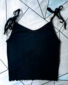 Black Ribbed Crop Tank Top