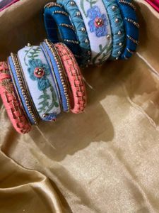 Set of Embroidered Silk Thread Bangles
