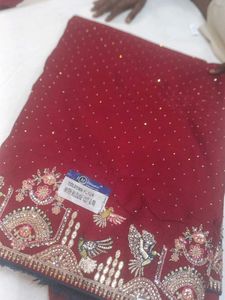 Embellished Maroon Silk Saree with Blouse
