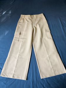 Cream Wide Leg Cargo Pants