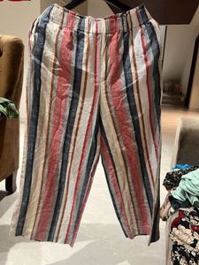 Striped Linen Blend Cropped Pants