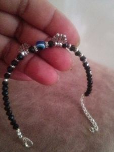 Black Beaded Bracelet with Evil Eye Charm