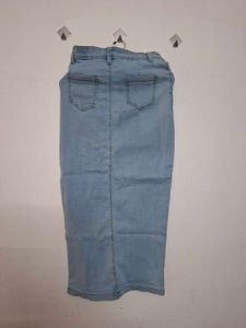 Light Wash Denim Maxi Skirt with Slit