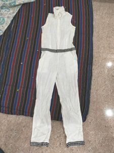 White Sleeveless Jumpsuit with Belt
