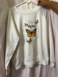 White Butterfly Graphic Sweatshirt