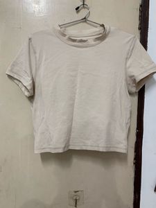 Basic Cream Cropped T-Shirt